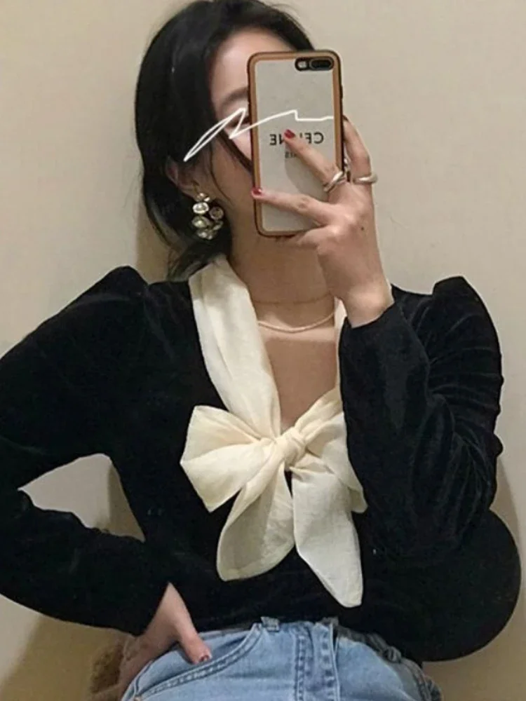 

Блузки женские, милые, во французском стиле, винтажные, тонкие, элегантные, нежные, офисные, женские, шикарные, укороченные, новые осенние, популярные, эстетичные