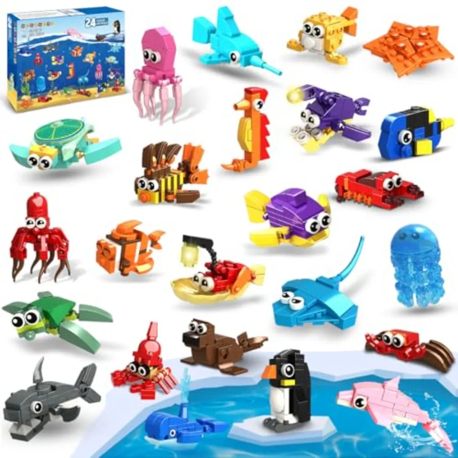 

24 Pack Party Favors for Building Set - 629PCS Mini Marine Animals Blocks Toy for Easter Valentines Day Goodie Bag Stuffers Cla