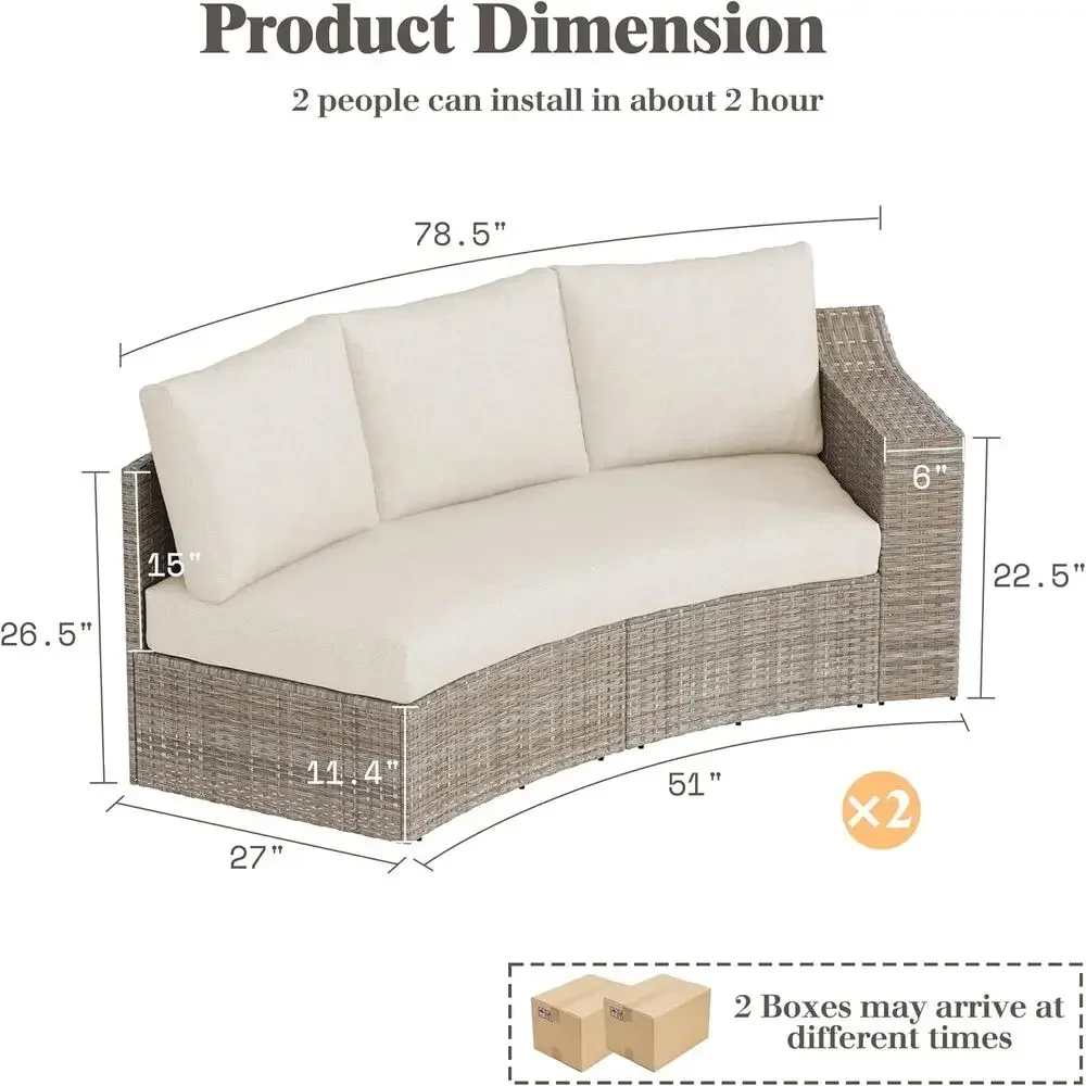 6-Piece Outdoor Wicker Sectional Sofa Set with Wide Armrests and Weather-Resistant Cushions for Patio, Garden, or Deck
