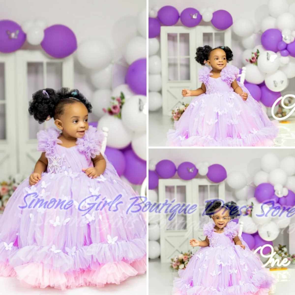 Butterfly decoration Fluffy princess dress Flower Girl Dress for birthday party Wedding Ceremonies Formal Receptions Parties