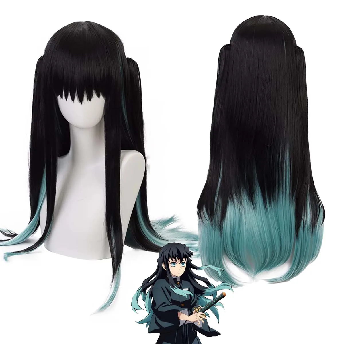 حفلة الهالوين Kochou Kanae Demon Slayer Cosplay شعر مستعار أسود طويل للنساء