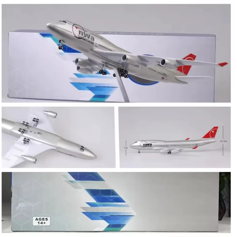 

New 1:150 Scale Diecast Model Northwest Airways Boeing 747 Resin Airplane Airbus With Light Wheels Toy Collection Display