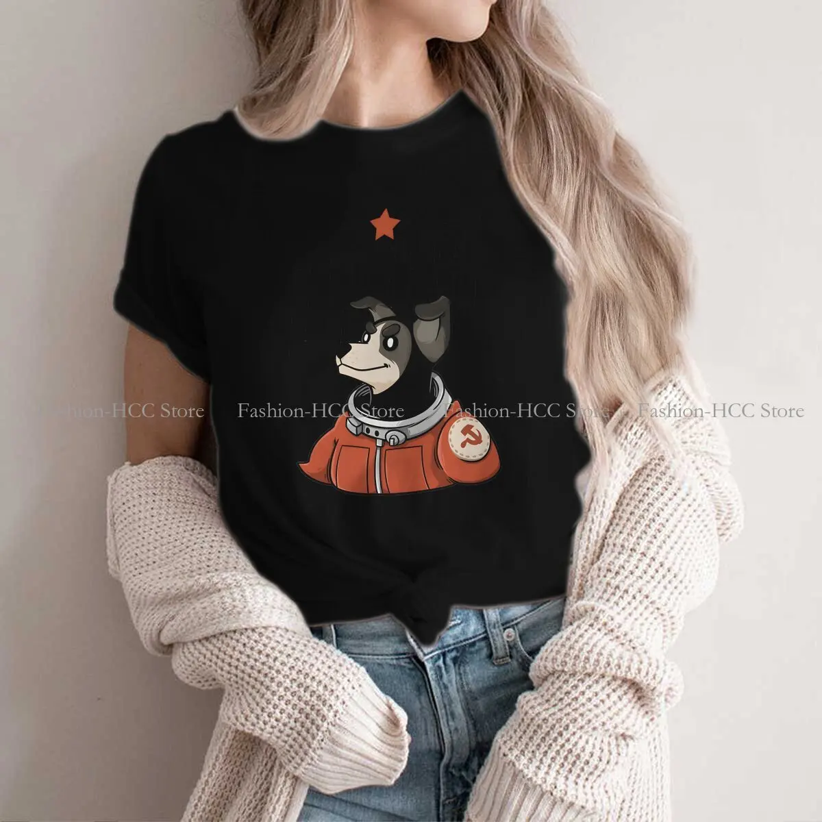 

Space Dog Graphic Polyester TShirt Laika first Space Dog Creative Streetwear Comfortable T Shirt Women Tee