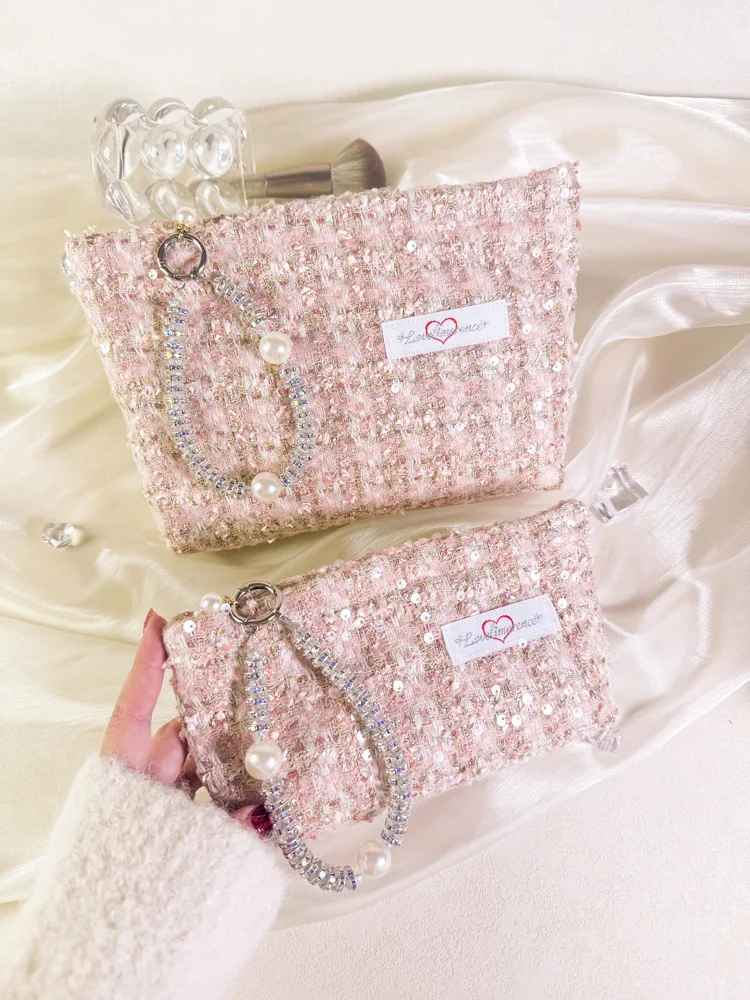 Damen-Make-up-Tasche, rosa, glänzend, süß, modisch, vielseitig, Kosmetiktaschen, tragbar, handgehalten, große Kapazität, Aufbewahrungstaschen für Mädchen