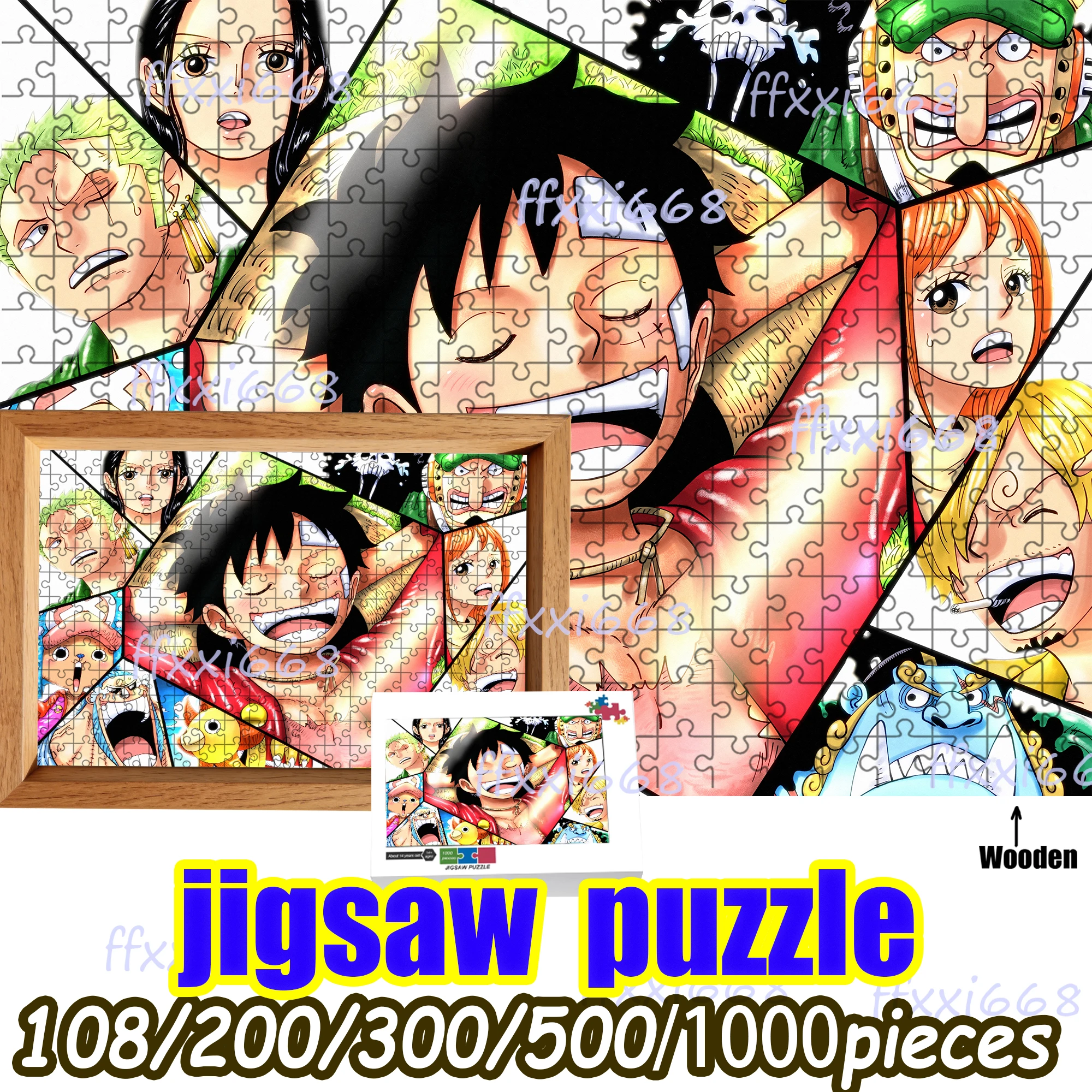 

Деревянный пазл One Piece с Луффи, Зоро, Нами, Чоппером, 108/200/300/500/1000 деталей, высокое качество, подарок на день рождения, веселое развлечение
