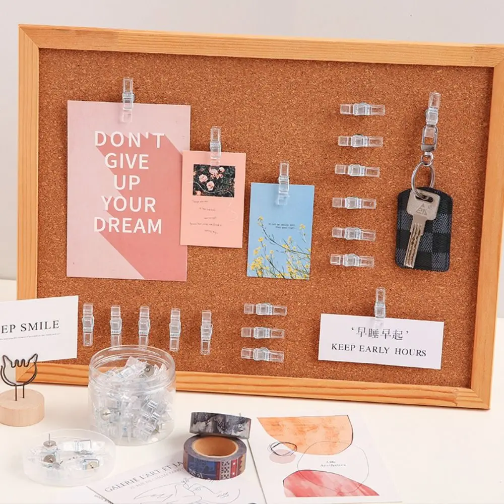 20Pcs/Box Mini Transparent Clip Push Pins Plastic Creative Thumb Tacks Convenient Multifunctional Blackboard Push Pins