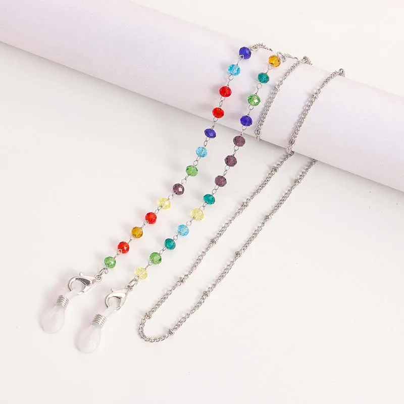 New Fashion Colorful Crystal Glasses Chain Lanyard Jewelry for Women Simple Crushed Stone Flower Anti Slip Mask Holder Neck Rope