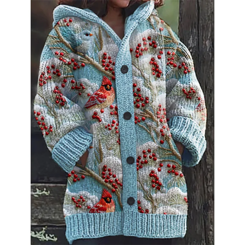 

Новая женская повседневная накидка в этническом стиле в стиле ретро с 3D принтом, вязаное пальто с капюшоном, повседневная и модная женская толстовка на Хэллоуин