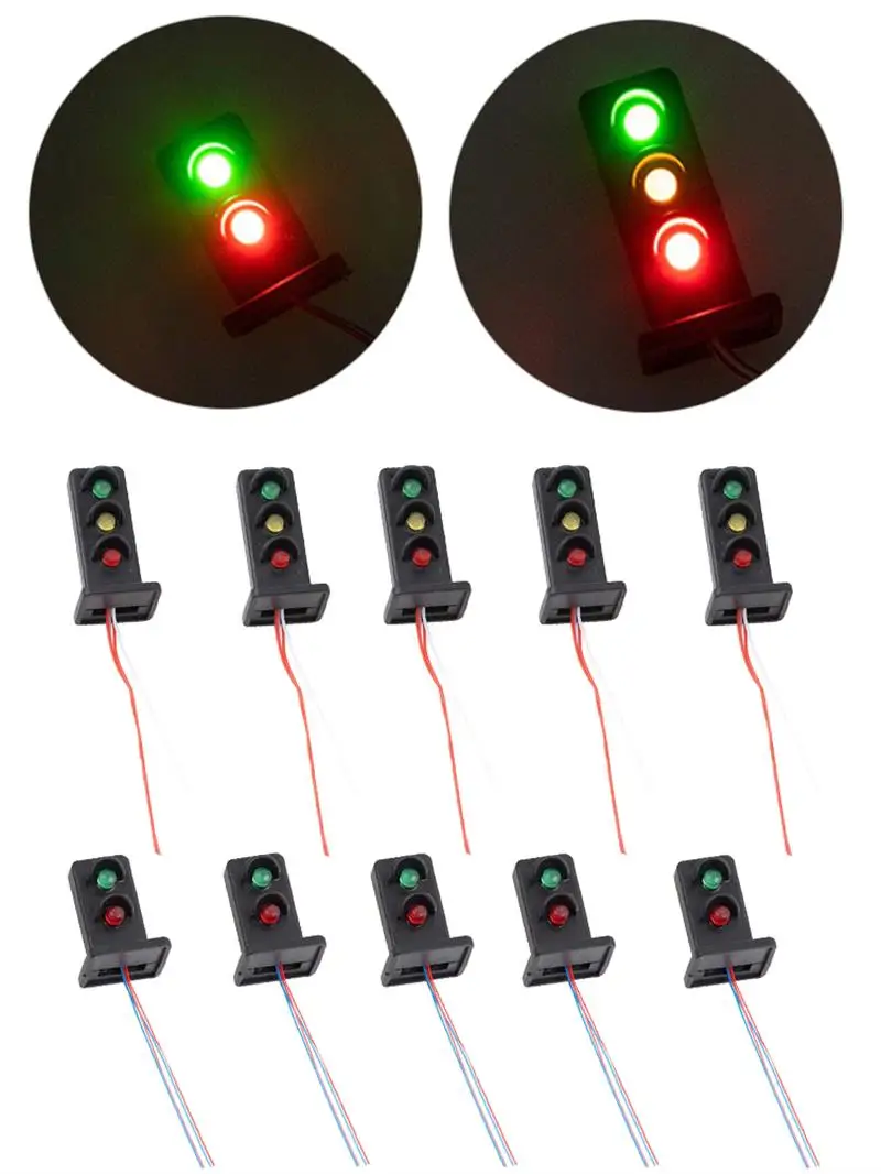 10Pcs HO Scale 1:87 Model Train Signals 2/3 Lights Train Railroad LED Signal Lamp for Railway & Building Layout