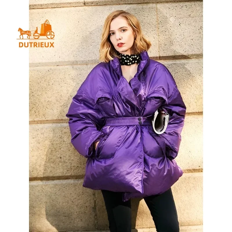 New Winter Cotton Jacket for Women, Purple Elegant Light Luxury 90% High Down White Duck Down Temperament Down Jacket Waist Coat