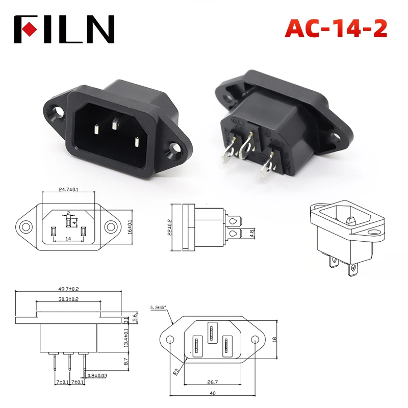 FILN IEC320 2 Pin Male Inlet Plug Connector 3 Pin Red LED 10A Fuse Female AC Socket Safe and Efficient for Your Needs - Image 2