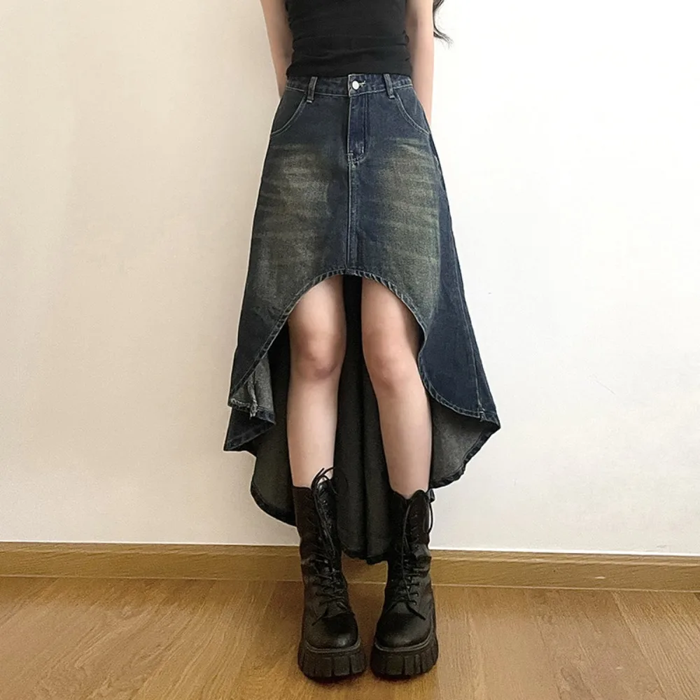 Women's Skirts Irregular American Style Y2k Denim Fashion Schoolgirls Designed Washed High Street Vintage Spicy Creativity Chill