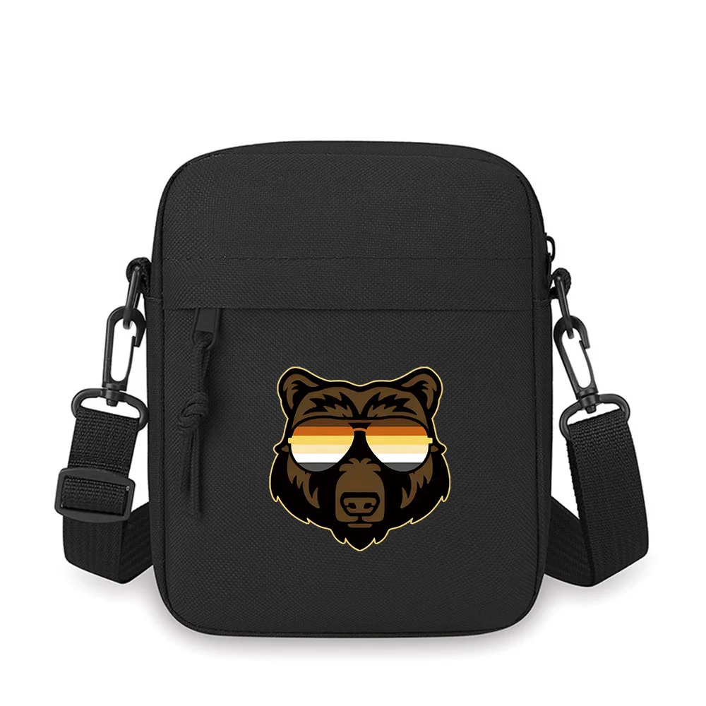 

Bear with shades cool badge style Men Crossbody Bag Single Shoulder Women Cartoon Anime Film Printing Design Unisex
