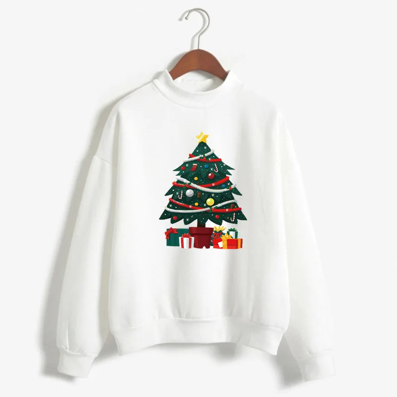 

Christmas Tree Print Women Sweatshirt Sweet Korean O-neck Knitted Pullover Thick Autumn Winter Candy Color Loose Lady Clothing