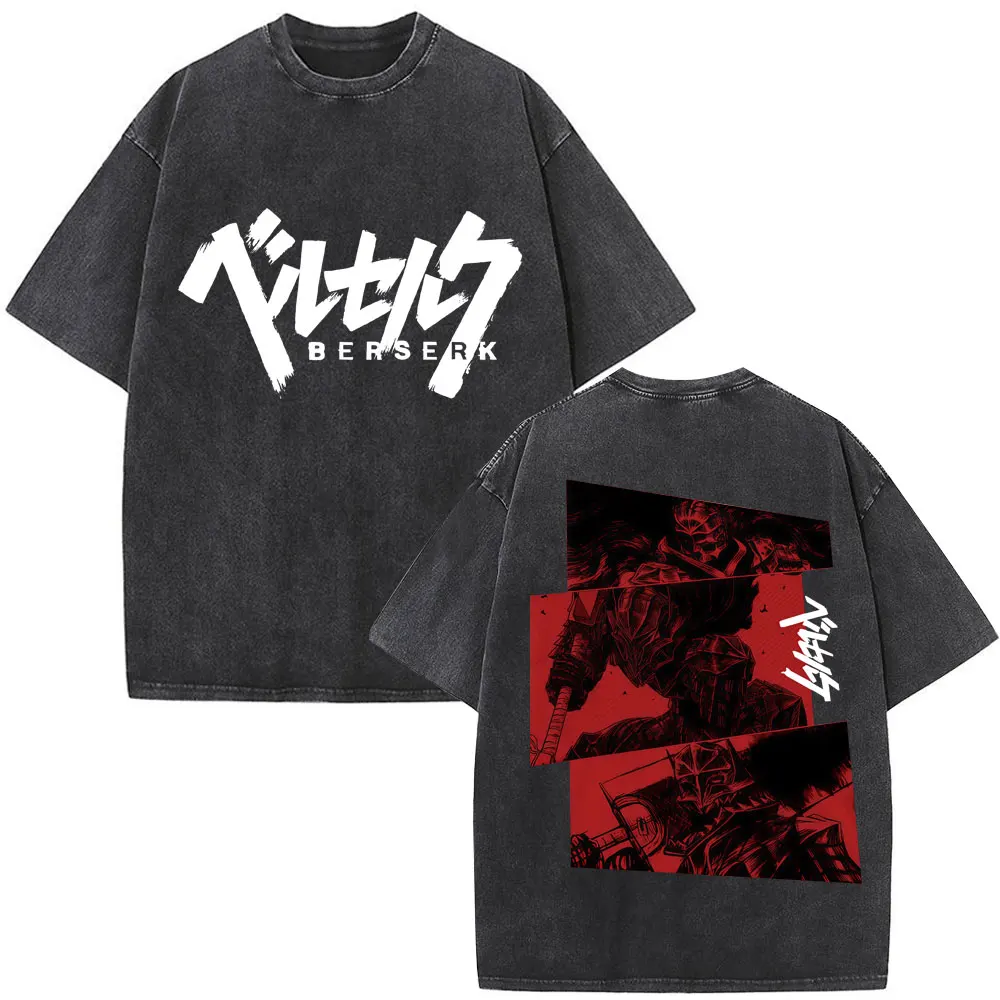 Gewaschene Anime Berserk Guts T-Shirts Schwertkämpfer Gatsu Opfer Zodd Cosplay T-Shirt Übergroße Baumwolle Vintage T-Shirts Streetwear – Detail 8