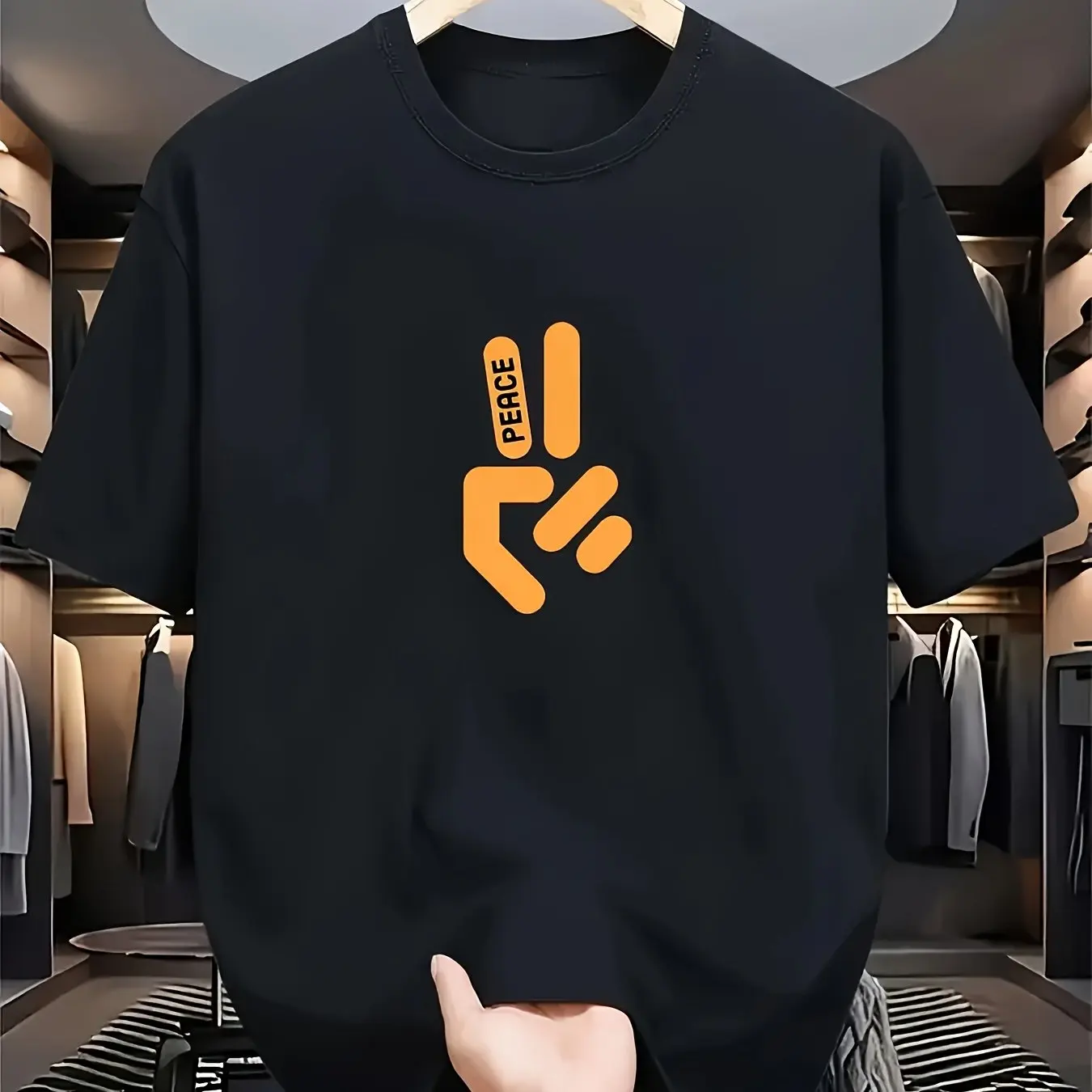 

Simple victory gesture pattern printed T-shirt Men's summer short-sleeved round-neck T-shirt 100% cotton Versatile Style