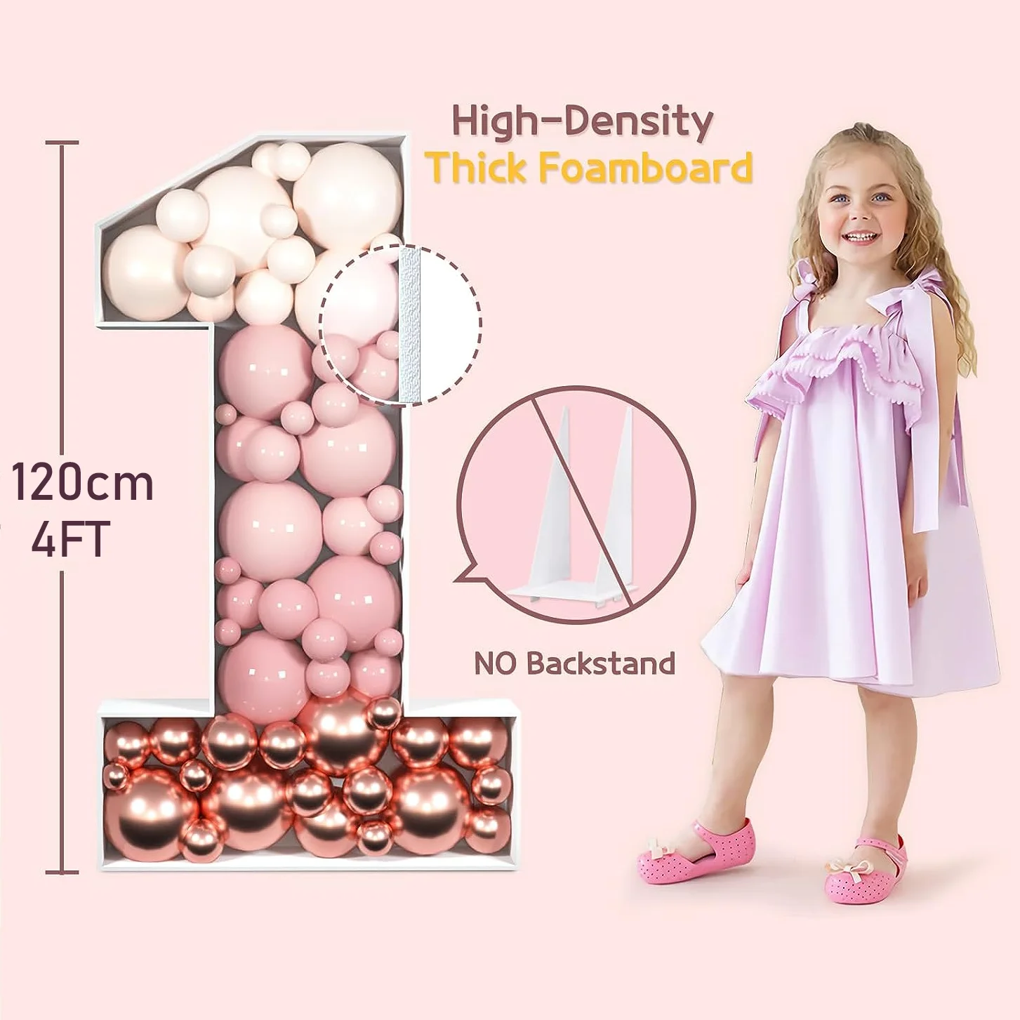 1pc 120 cm Balloon Marquee Frame KT Board 3D Filled Balloon Number 1Mosaic Frame Suitable For Birthday Party Anniversary Decor