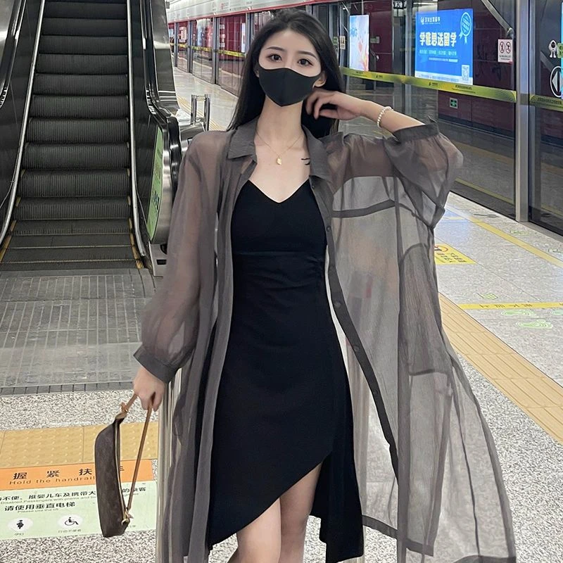 Summer Sunscreen Sheer Jackets Women Long Style Holiday Solid Chic Breathable Fashion Sun-proof Coats Korean Casual Soft Elegant