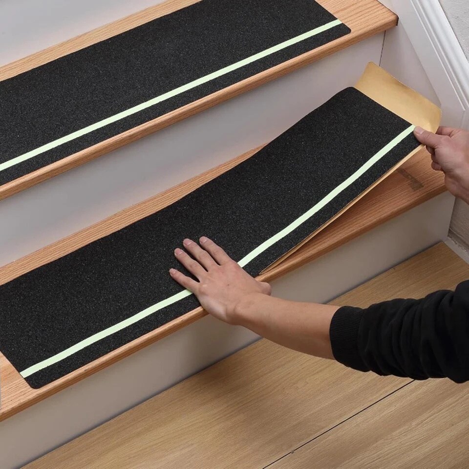 10Pcs Non Slip Stair Treads Outdoor Waterproof Grip Tape Glow in the Dark Safety Adhesive Traction Mats for Steps Pets Elderly
