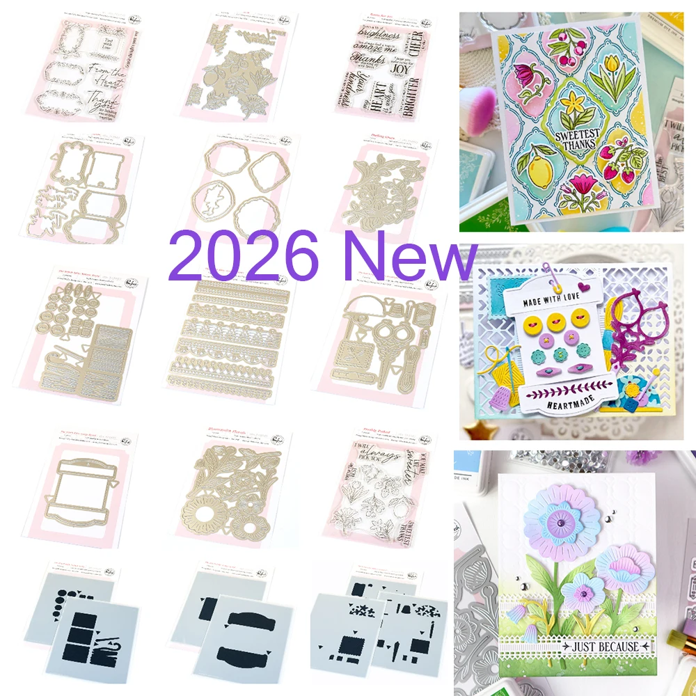 

2026 New Pink Fresh Homespun with Heart Metal Cutting Dies Stamp Stencil DIY Scrapbooking Paper Card Embossing Handmade Template