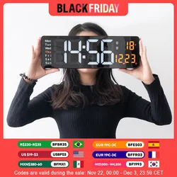 Digital Wall Clock 16inch Large Alarm Clock Remote Control Date Week Temperature Clock Dual Alarms LED Display Clock