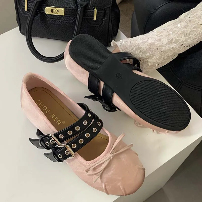 2024 Round Toe Ladies Ballet Flats Pink Back Strap Women Lolita Casual Outside Atutmn Fashion Slides Female Mary Jane Shoes