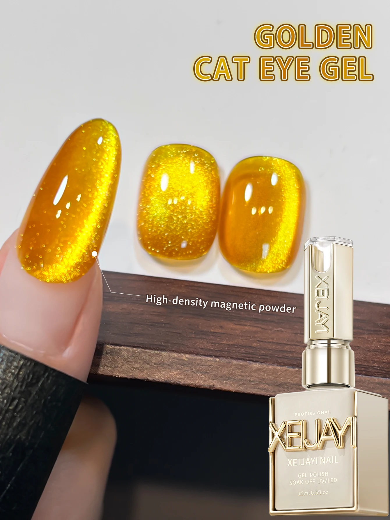 XEIJAYI 1 unidade 15ML Esmalte em Gel Olho de Gato Dourado Semipermanente para Unhas, Arte de Unhas, Removível por Imersão, UV LED, para Salão de Beleza e DIY, Gel para Unhas de Inverno