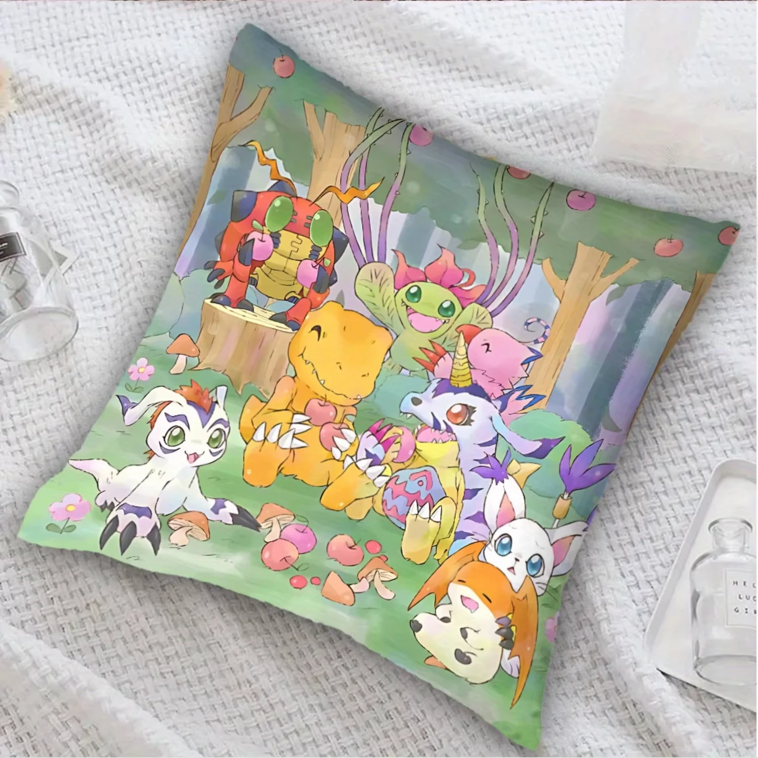 Double Sided Cute Digimon Printed Pillow Case, Soft Polyester Cushion for Sofa Bedroom Living Room Car Home Decor Gift