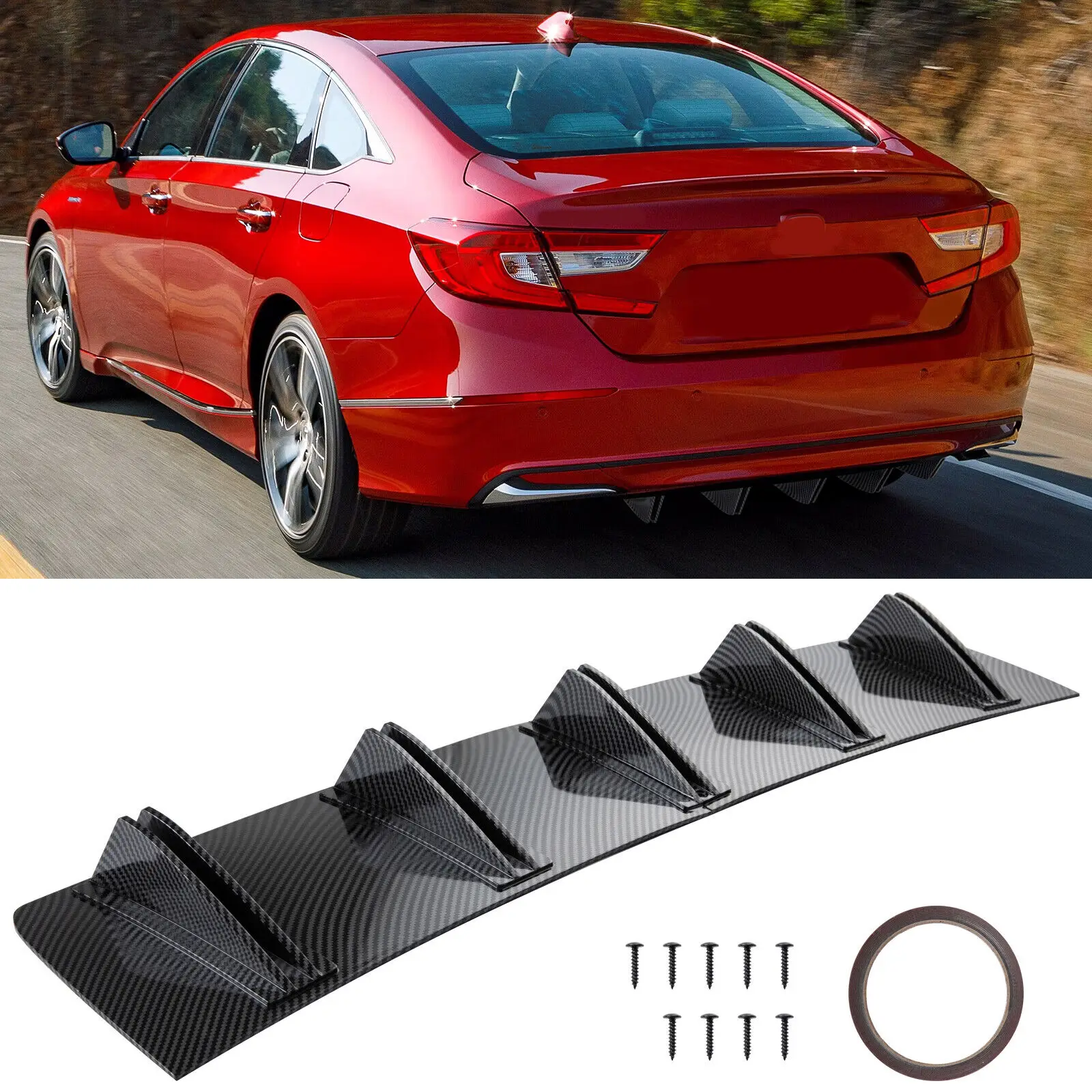 

For Honda Accord 2022 Rear Lip Bumper Diffuser Shark Fin Spoiler Splitter Wing