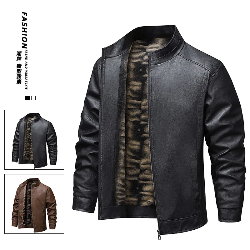 

Thin fleece leather jacket men's coat 2025 new spring and autumn leather jacket men's top windproof and casual