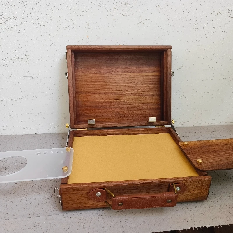 

18*24CM Can Hold Multiple Paintings Black Walnut Portable Sketching Wax Oil Wooden Texture Painting Box Color Palette Card Slot