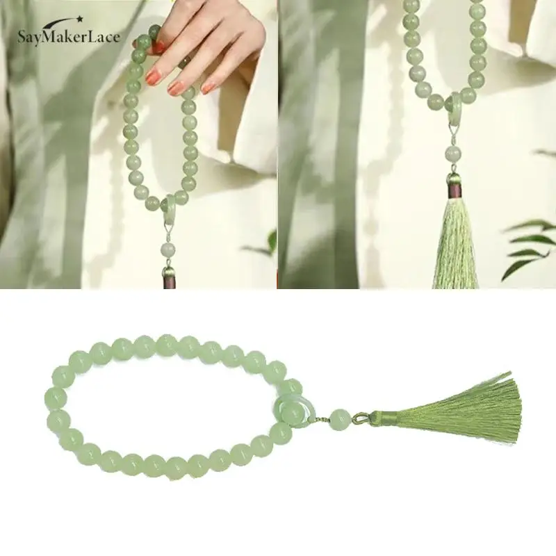 الأخضر اليشم حجر الخرز شرابة سوار للرجال والنساء ، البوذية التبتية ، بوذا سحر ، الوردية اليوغا المجوهرات ، 12 مللي متر قلادة ، 1 قطعة #1