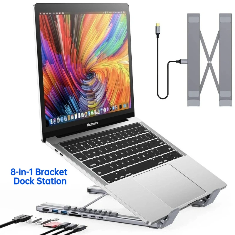 

Laptop Support with USB SD Multi-port 8-in-1 USB-C Hub Docking Station Notebook Stand USB 3.0 Splitter Type-C To HDMI 4K Adapter