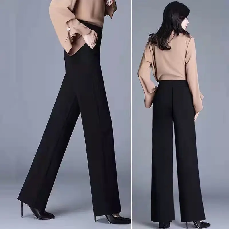 Pantalones de pierna ancha para mujer, pantalón holgado informal de cintura alta con bolsillo, edición coreana, primavera y otoño, 2023