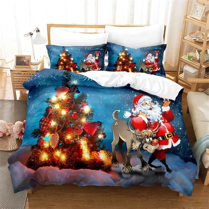 Santa Claus Bedding Set Duvet Cover New Year King Quilt Cover Christmas Decorative Children's Bedroom Hotel Duvet Cover Set