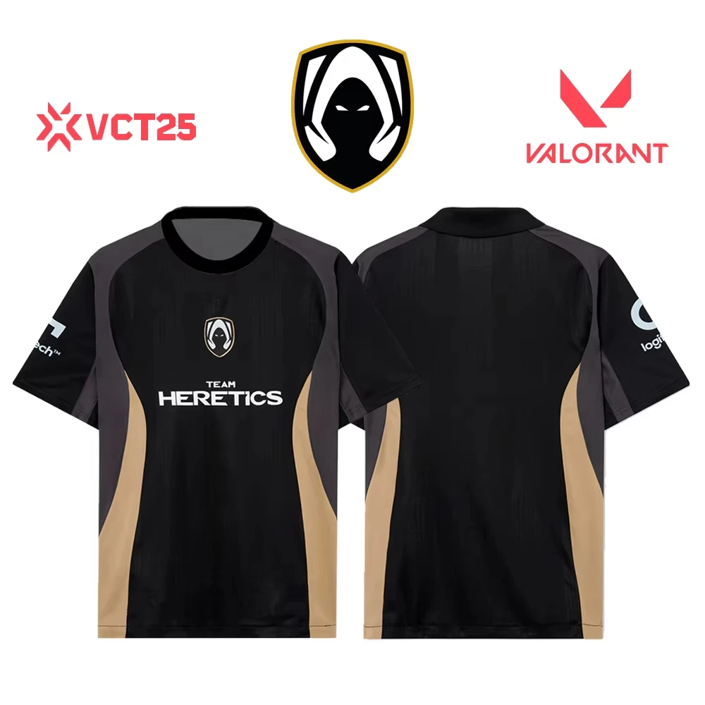 

Футболка Team Heretics Valorant VCT25 – футболка для киберспорта с официальными логотипами команды и спонсоров, для любителей игр и модной уличной одежды.