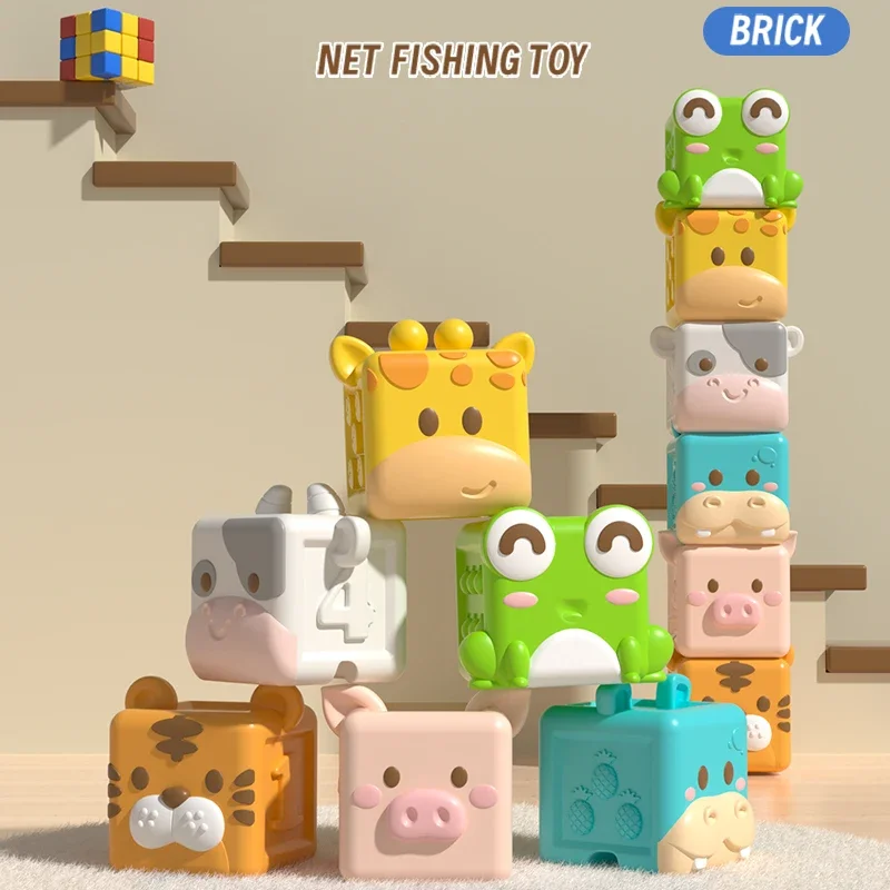 Soft Building Blocks Toys Soft Teething for Babies 3D Cube Animal Early Educational Matching Sensory