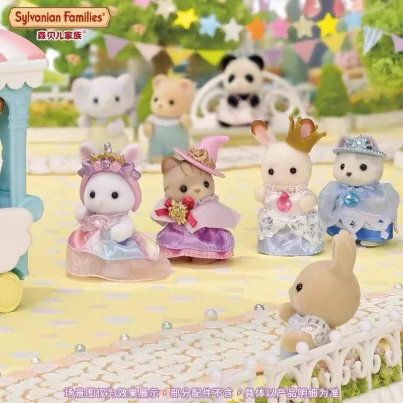 Sylvanian Families-llavero ciego, figuras de accesorios, juguetes originales para niñas, familia de conejos en bucle, vestido de princesa para bebés