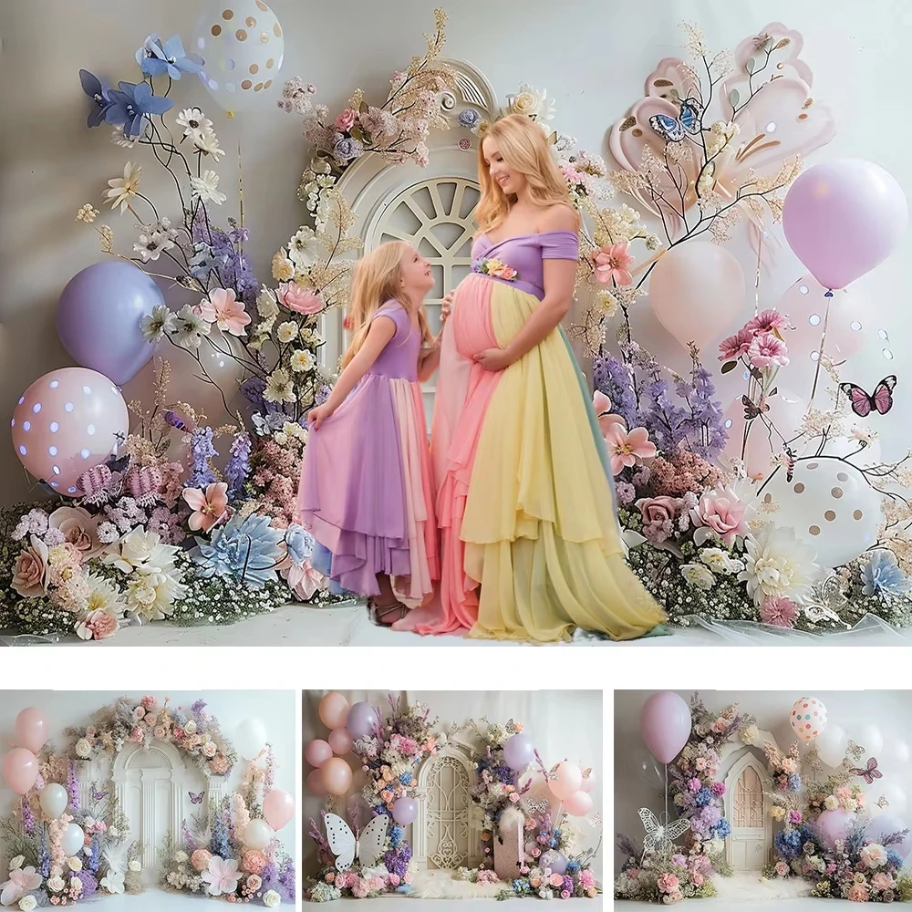 

Wedding Photography Background for Studio Flowers Butterfly Balloon White Arch Door Backdrop Decor Girl Kids Baby Show Photozone