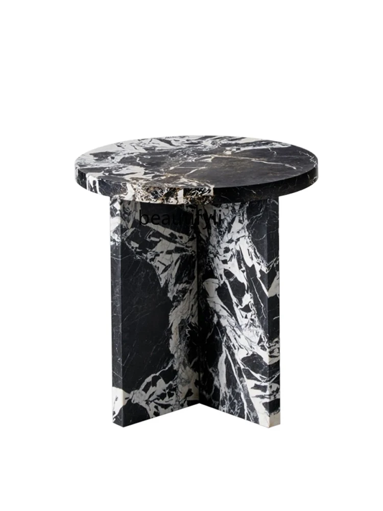 

Modern Simple and Natural Marble Side Table Designer Nordic Living Room Light Luxury Small Apartment Bedside Table Corner Table