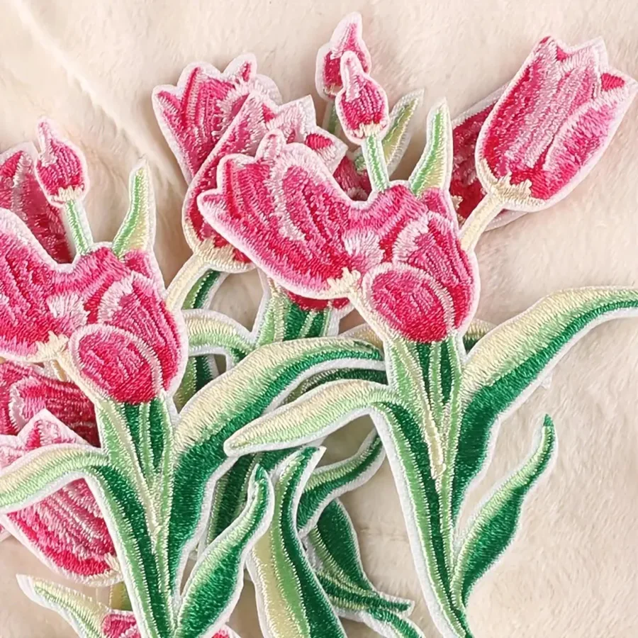 5Pcs Lace Tulip Flower Appliques Repair for DIY Hat Clothes Sewing Supplies Headwear Decor Stick-on Patches Embroiderey Tool