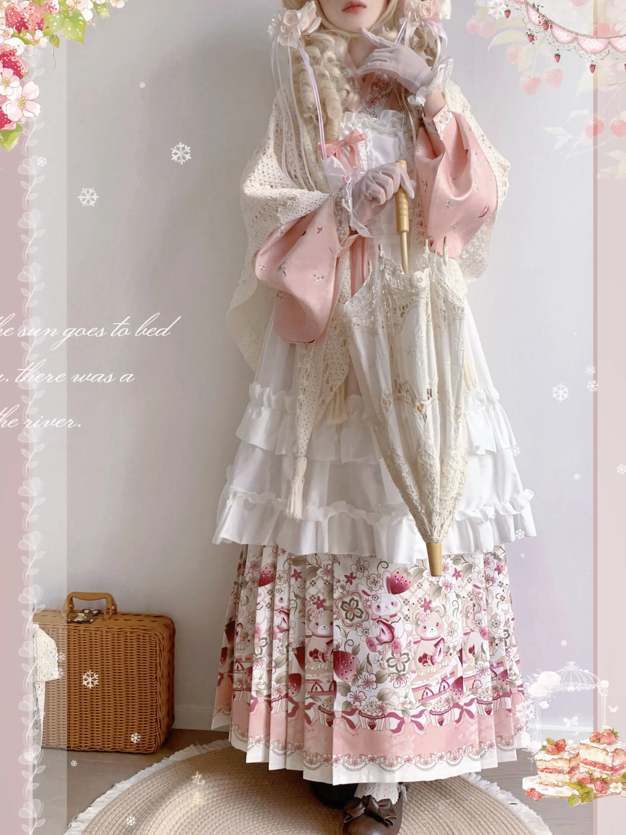 Sweet Ming Dynasty Style Hanfu Set with   Lapel And Lolita  Face Daily Covering Skirt Qingyi Initial M...