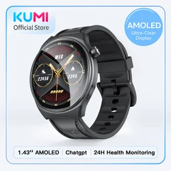 KUMI-Montre connectée GW6, avec écran AMOLED de 1.43 pouces, appel Bluetooth, étanchéité IP68, NDavid 100 +, moniteur de fréquence cardiaque, de pression artérielle et d'oxygène