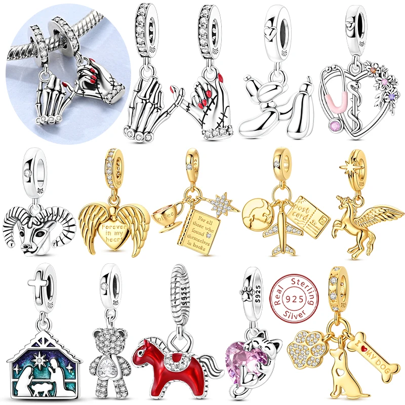 

Charms 925 Sterling Silver Heart Hook Dog Cat Jesus Bear Charms Bead Pendant Fit Original Bracelet Necklace Woman Jewelry Gift