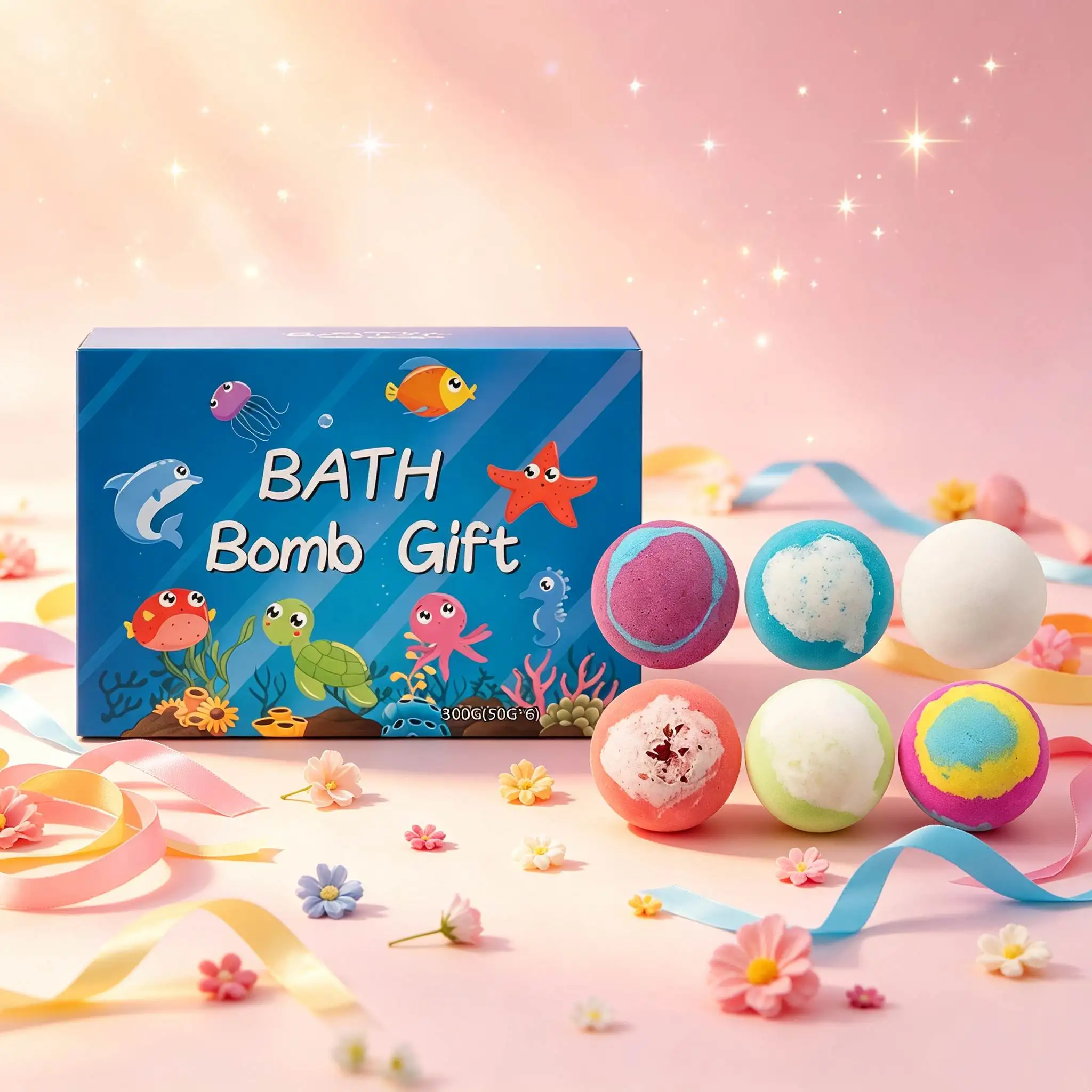 6pcs Bath Ball Gift Set For Family Deeply Nourishing Spa-Level Bathing Experience For Kids Natural Bubble Bath Balls Box Kits