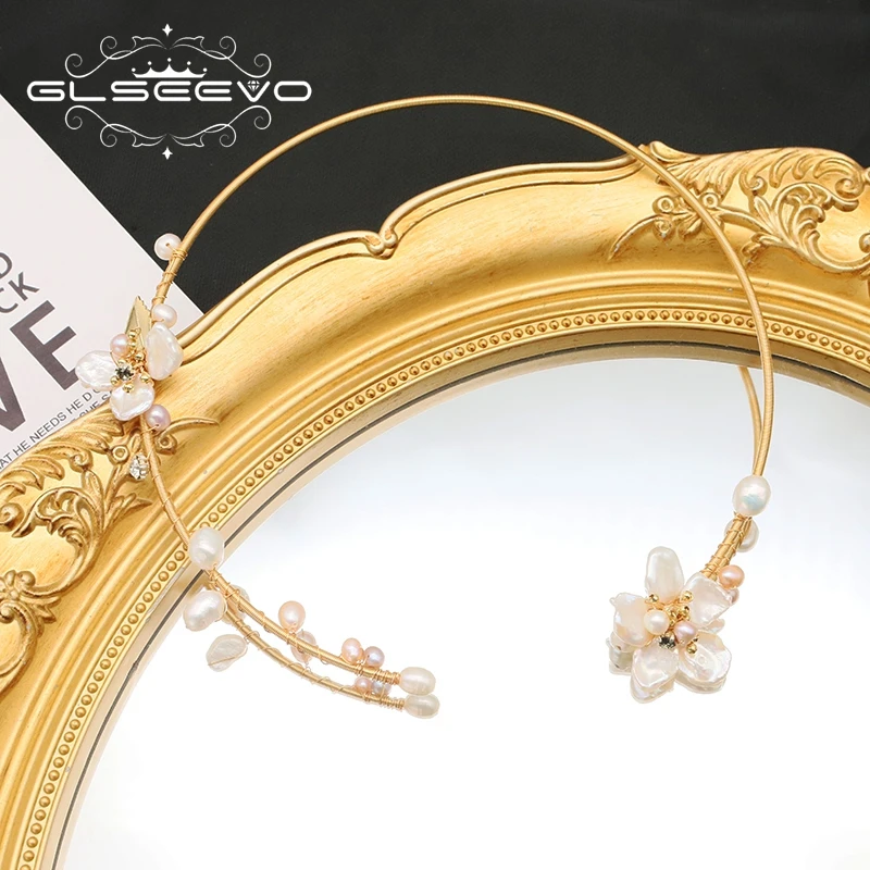 GLSEEVO Natural Fresh Water Baroque Pearl Chokers Necklace Delicate Pearl Flower Design Necklace Jewelry Gifts For Weddings