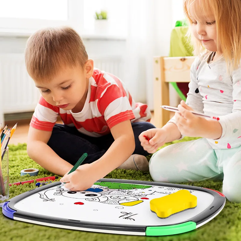 Tablero de dibujo magnético para niños, rompecabezas de doble cara, juguetes educativos de dibujos animados, tablero de imaginación, regalos de