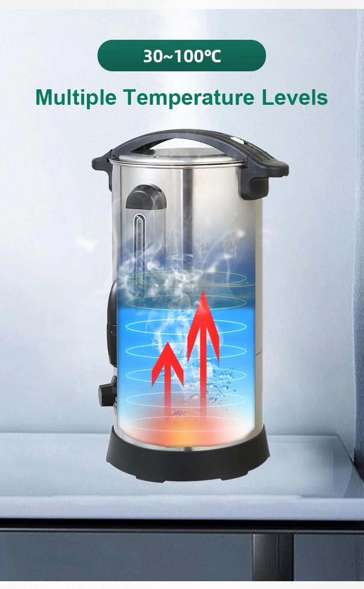 การออกแบบยอดนิยม 35L ไฟฟ้ากาต้มน้ําแบบพกพาสแตนเลส Urn ความร้อนทันทีอุณหภูมิควบคุม Home Hotel น้ําชาห้องครัว