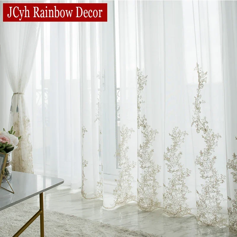 Sheer Curtains For Living Room Luxury Bedroom Tulle Curtains For Window Embroidered Wedding Girls White Drapes Firany Cortina