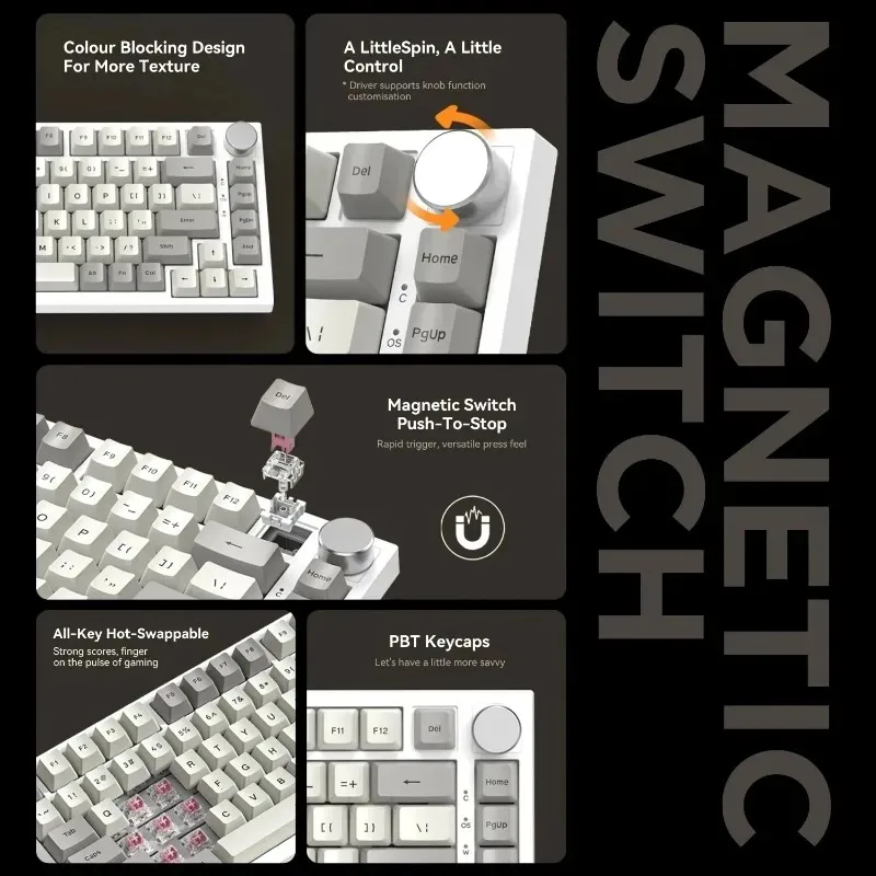 Attack Shark K85 Wired Korean Magnetic Axis Mechanical Keyboard RGB Ergonomic Hot Swappable E-sports Gaming Laptop Accessories